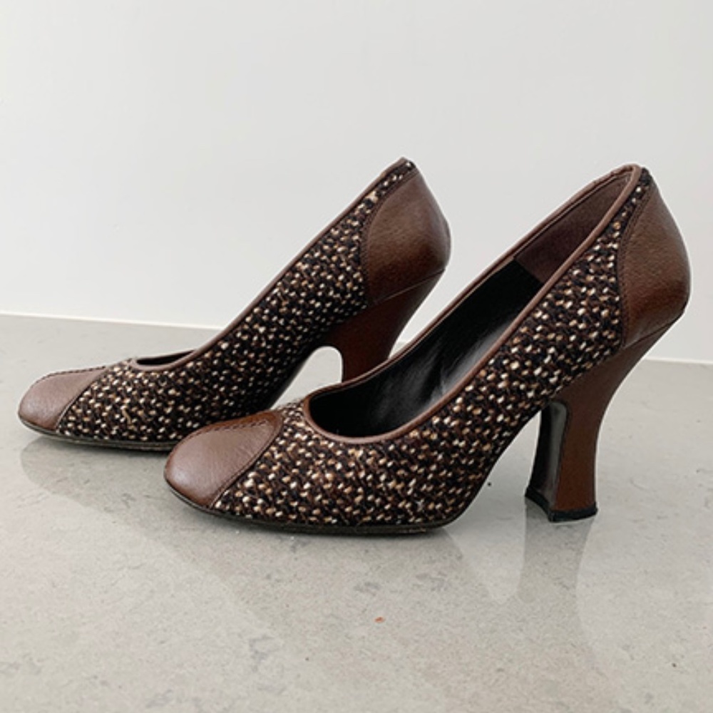 Prada Vintage Tweed Leather Pumps EU 39 Pinup